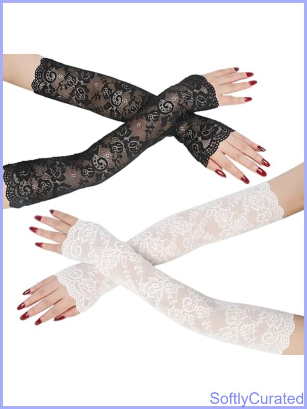 2 Pairs Women's Long Lace Fingerless Gloves Elbow Length Floral Arm Sleeves